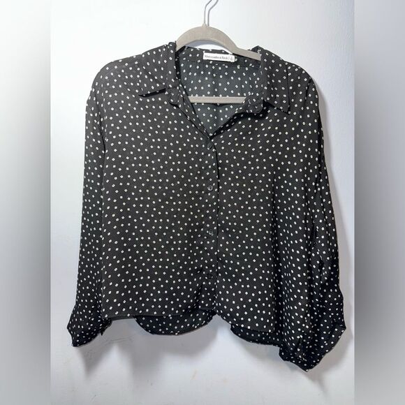 Abercrombie & Fitch Tops - Abercrombie & Fitch Long-Sleeve B&W Button Up Sheer Blouse Size Large EUC